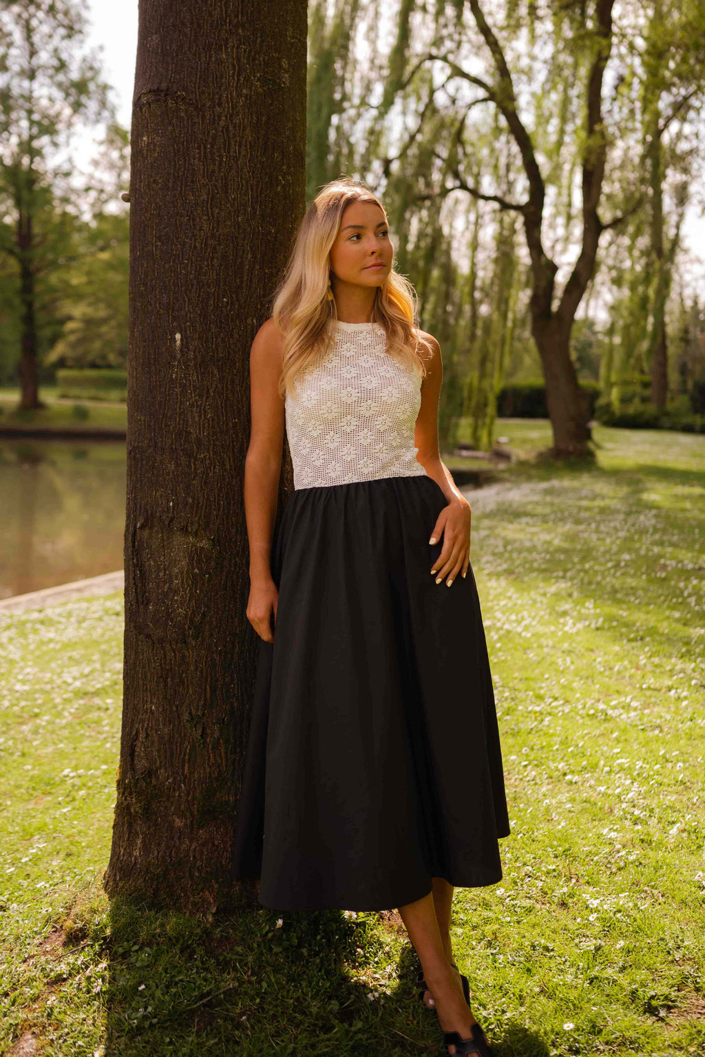 Deborah dress - ecru & black