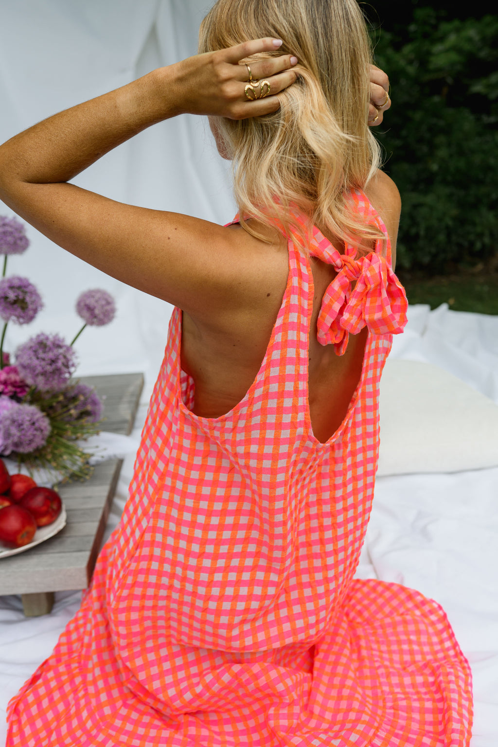 orange and pink checkered dress Pink Plaid Mini Dress 90s Color Block Orange Coral Shift Cotton 60s Mod Style Checkered Gingham Vintage Summer Spring Preppy Extra Small XS