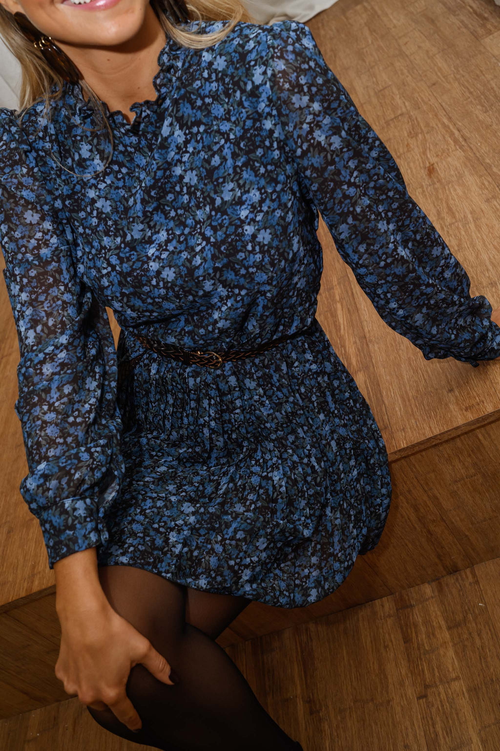 Robe Leane - bleue à fleurs