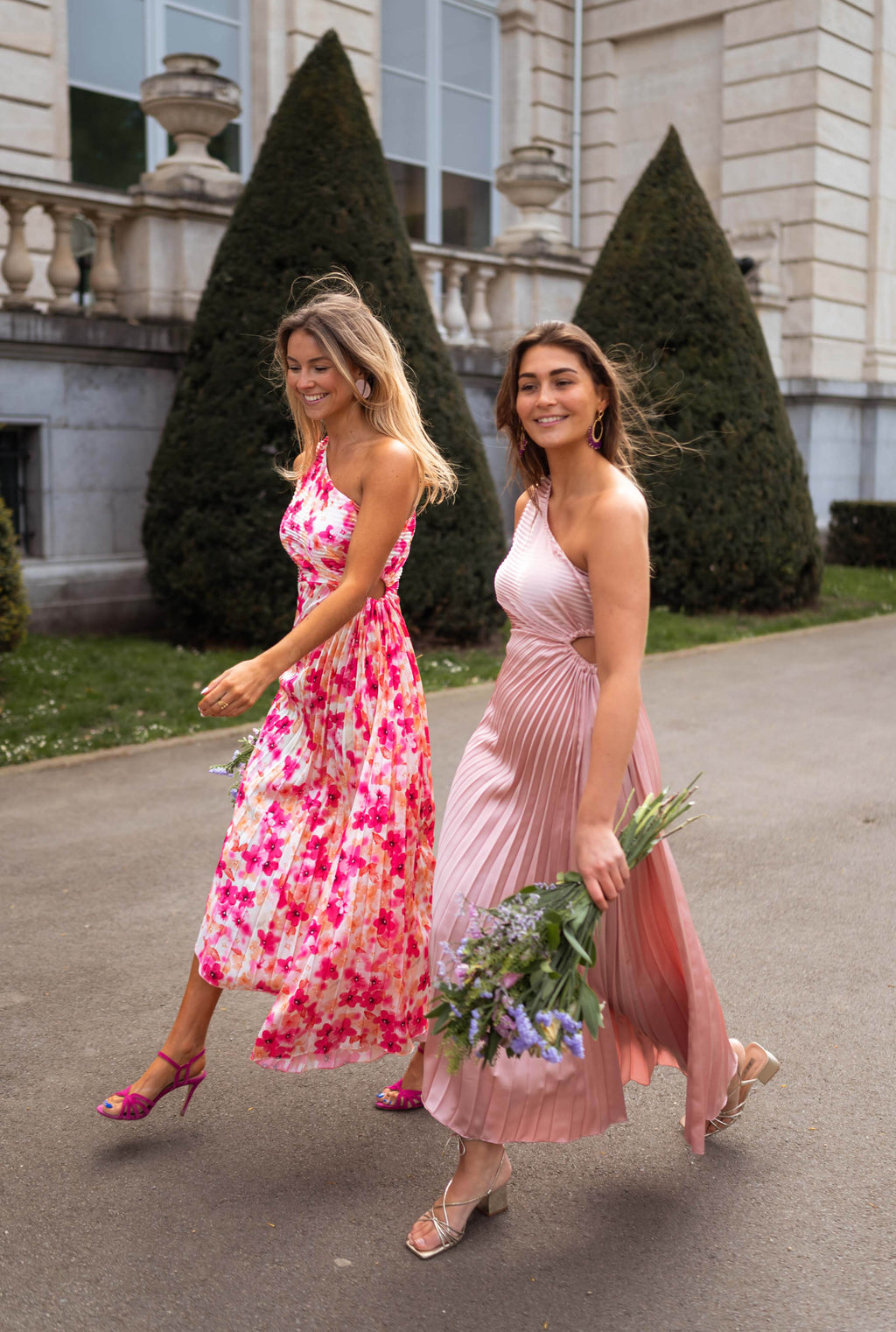 Meredith Dress - Pink With Flowers - Pleated Effect Easy Clothes Meredith Dress - Pink With Flowers - Pleated Effect Easy Clothes