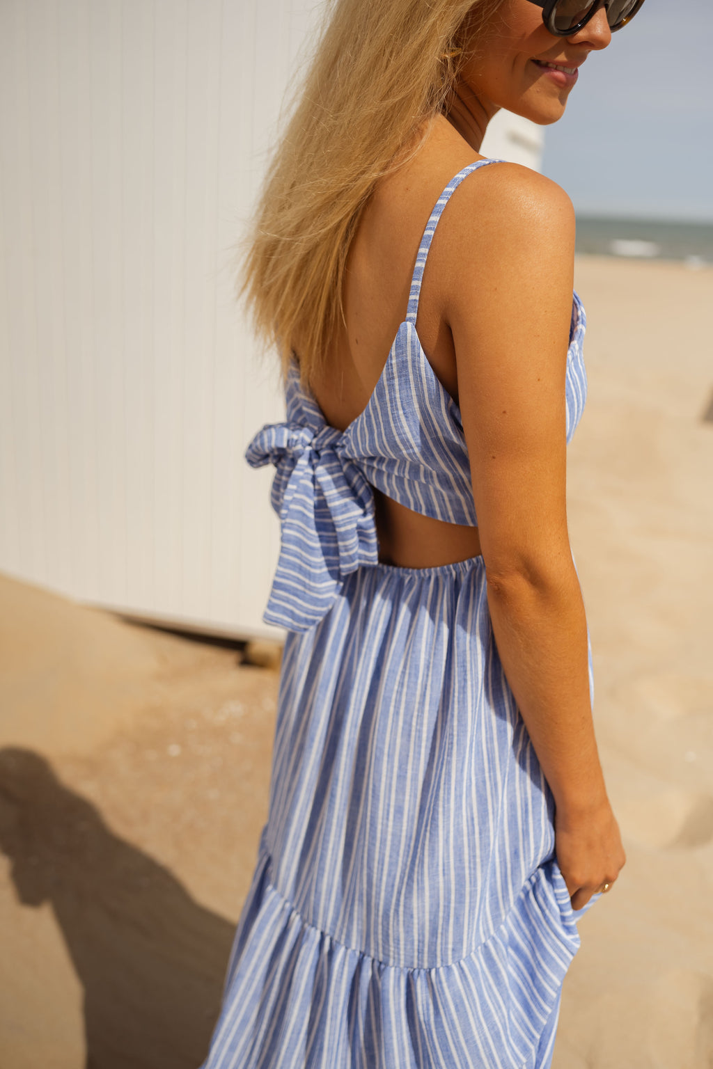 Orria dress - blue and ecru with lines