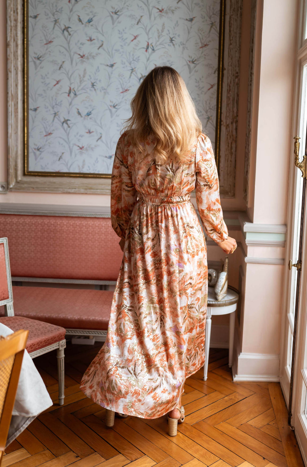 Robe longue Sylva - orange et kaki