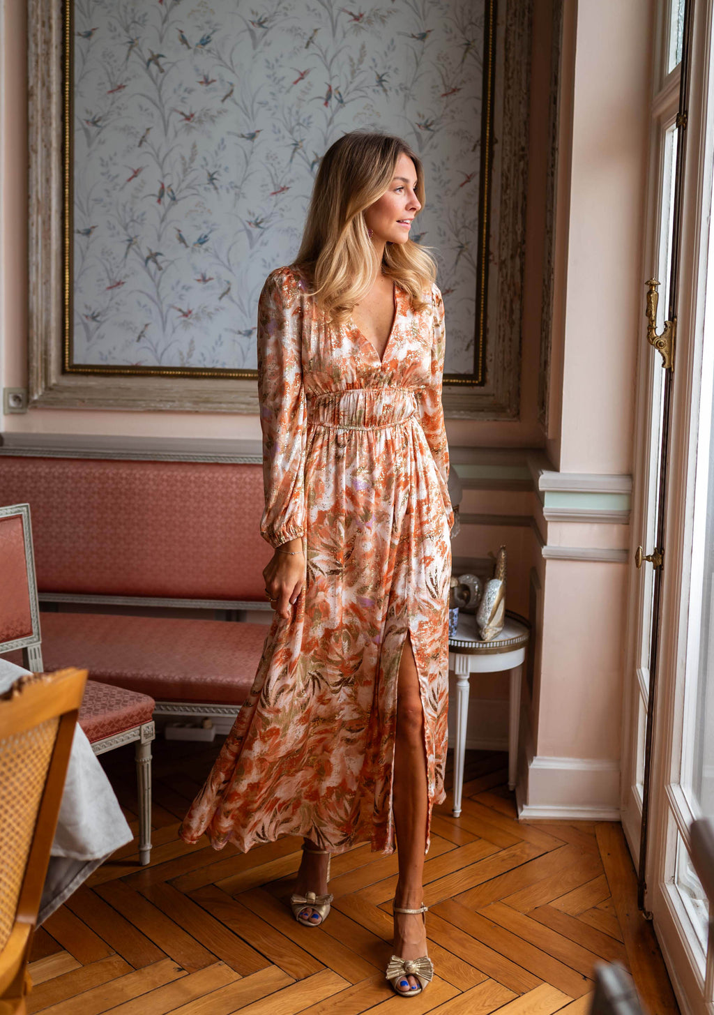 Robe longue Sylva - orange et kaki