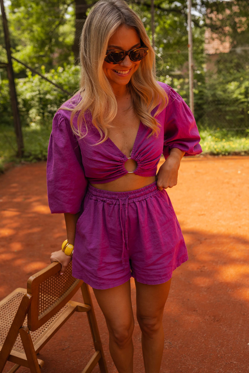 Short Enael - mauve en lin