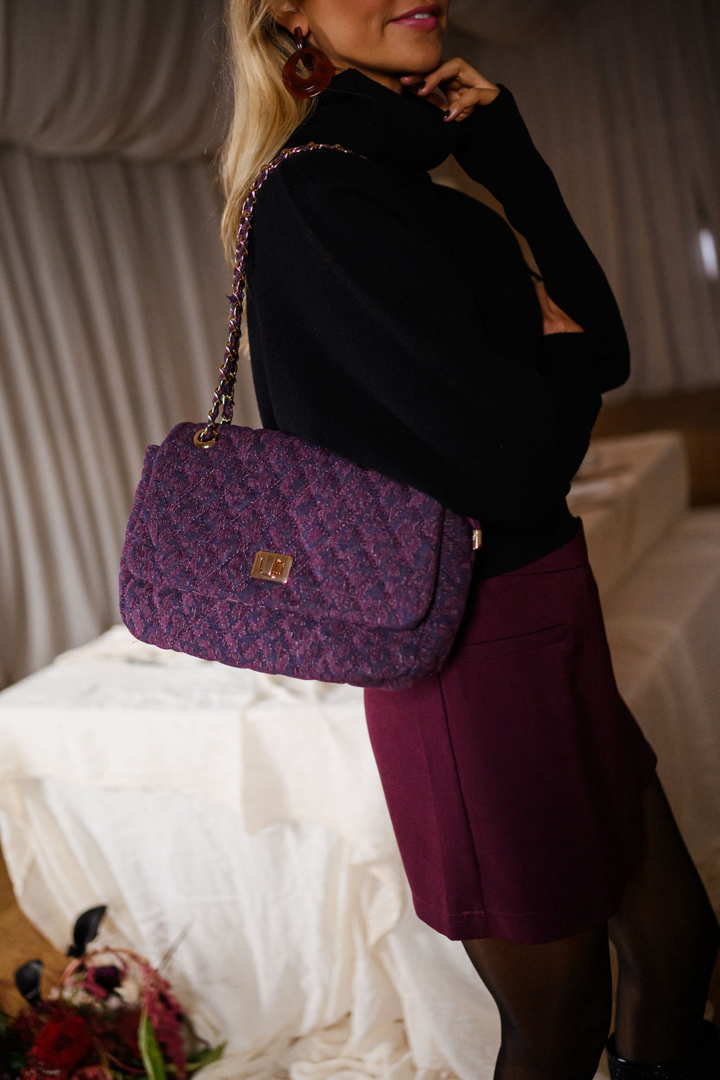 Sac Meva - bordeaux à motifs léopard