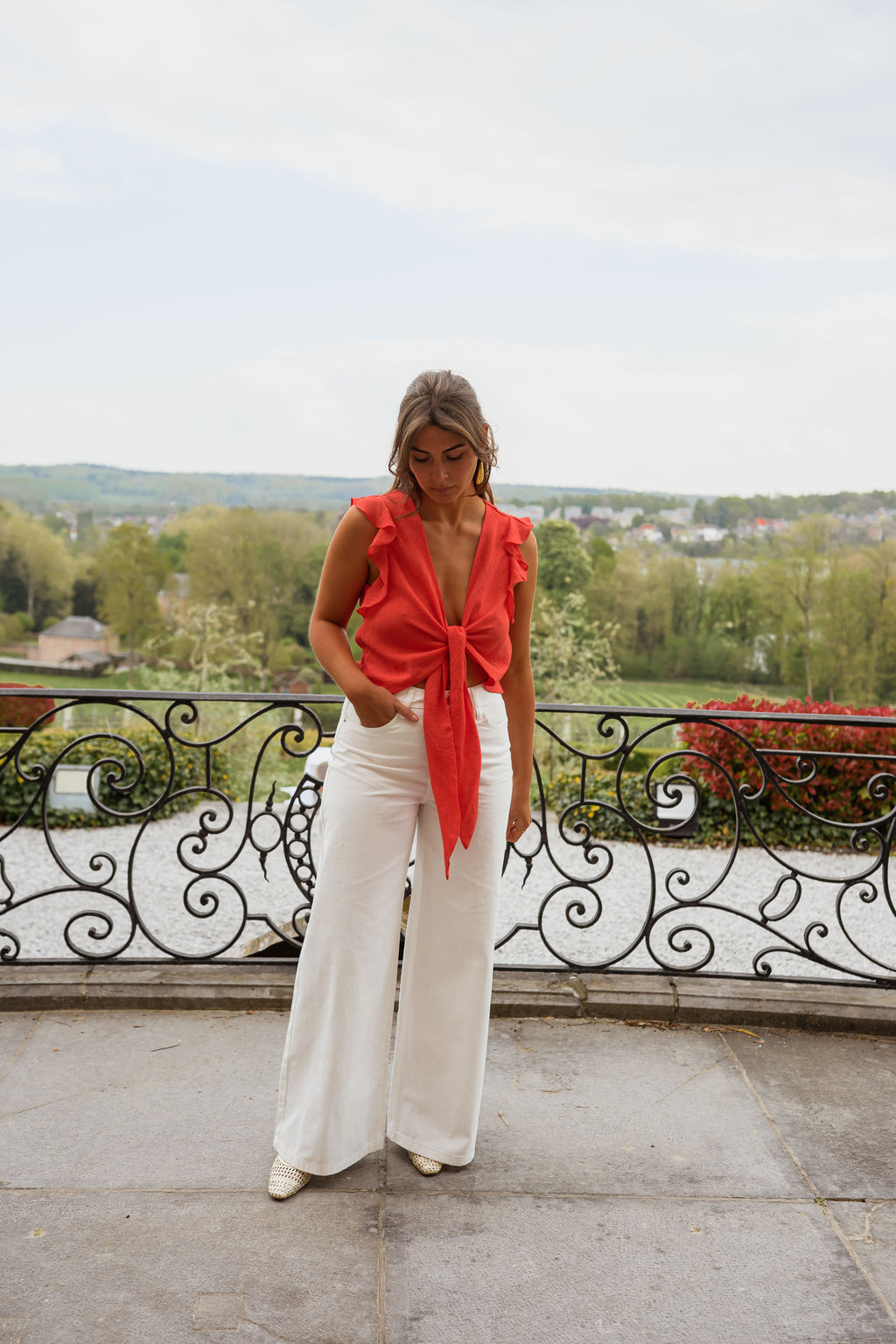 Top Beth - Corail - Col En V – Easy Clothes