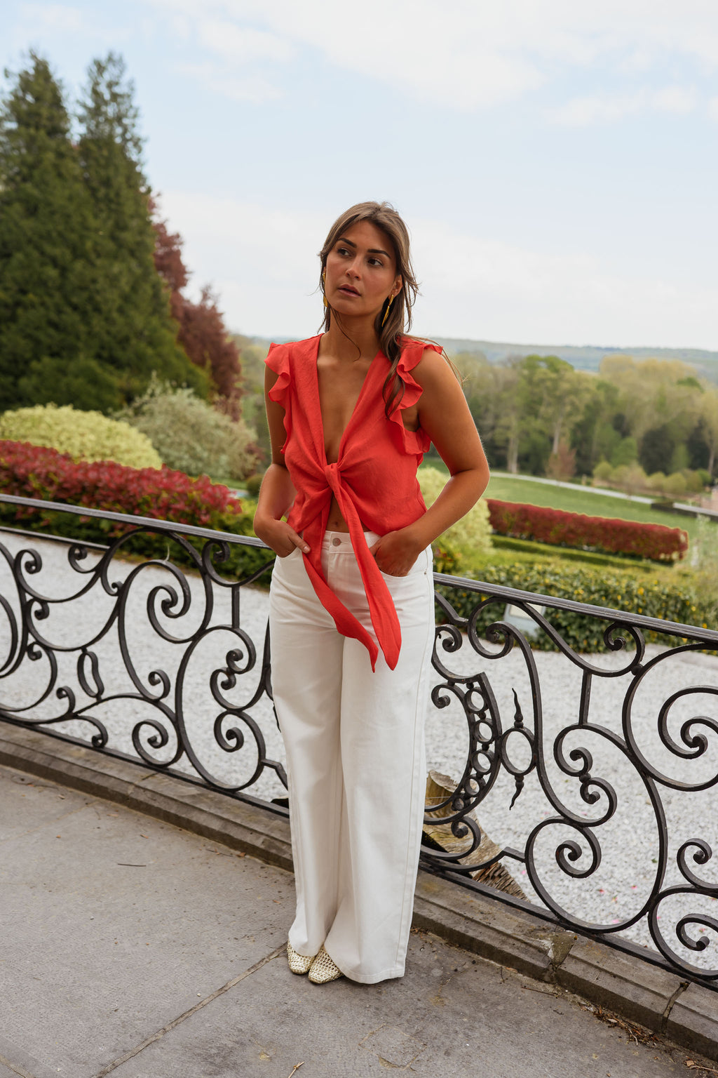 Top Beth - Corail - Col En V – Easy Clothes