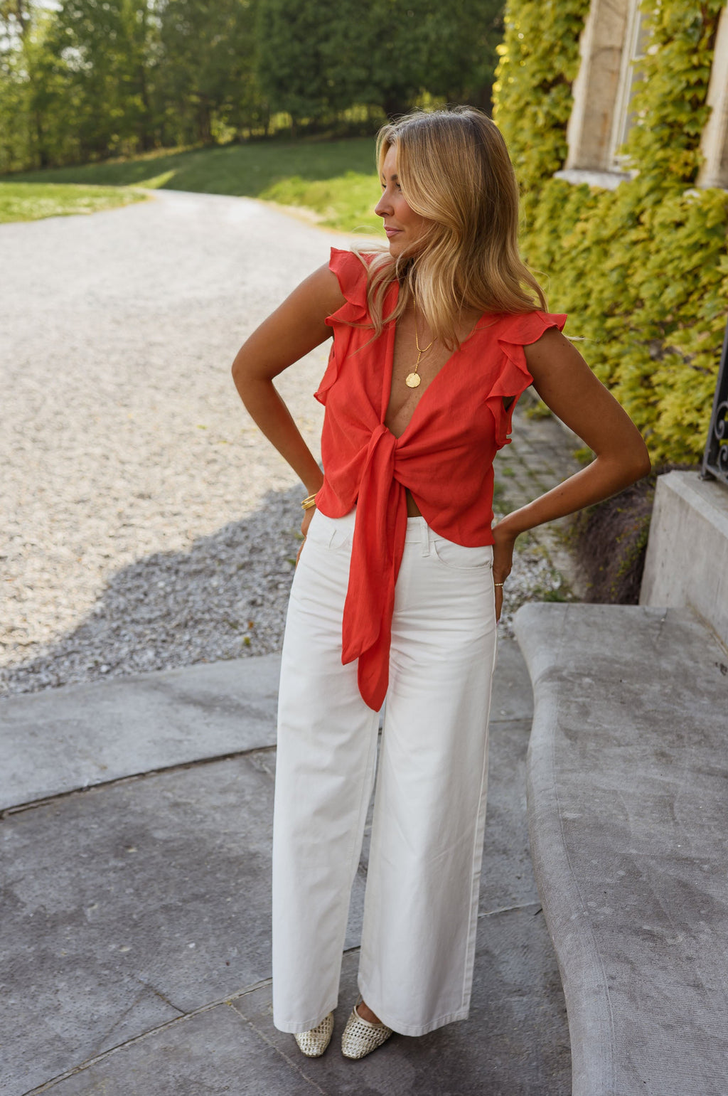 Top Beth - Corail - Col En V – Easy Clothes