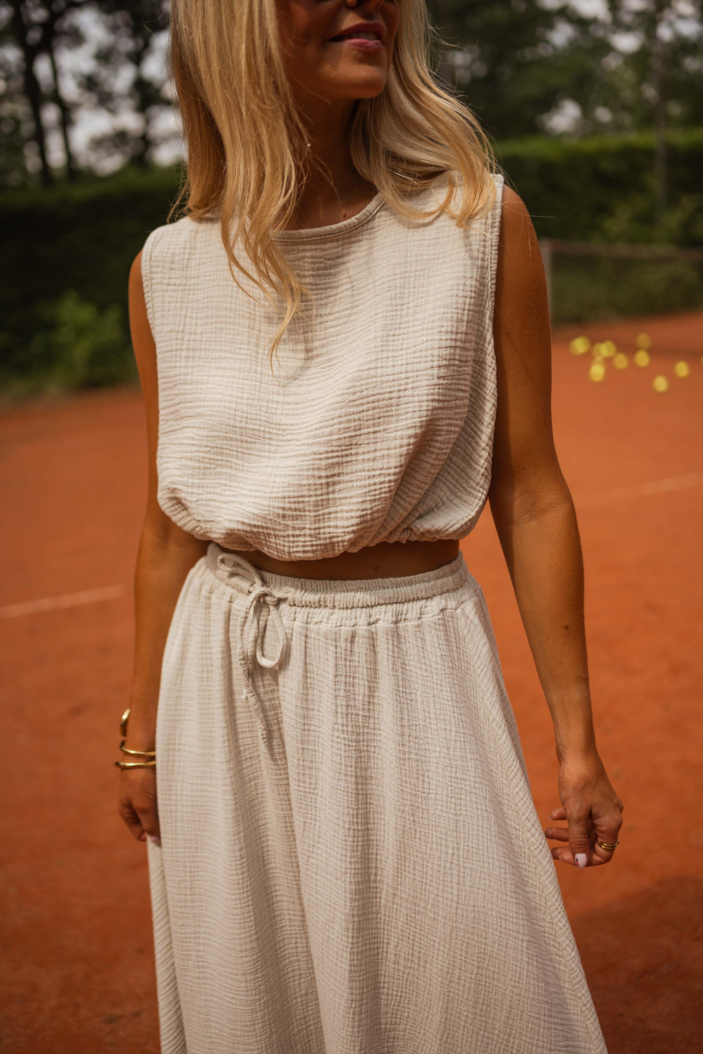 Top Salma - beige en gaze de coton