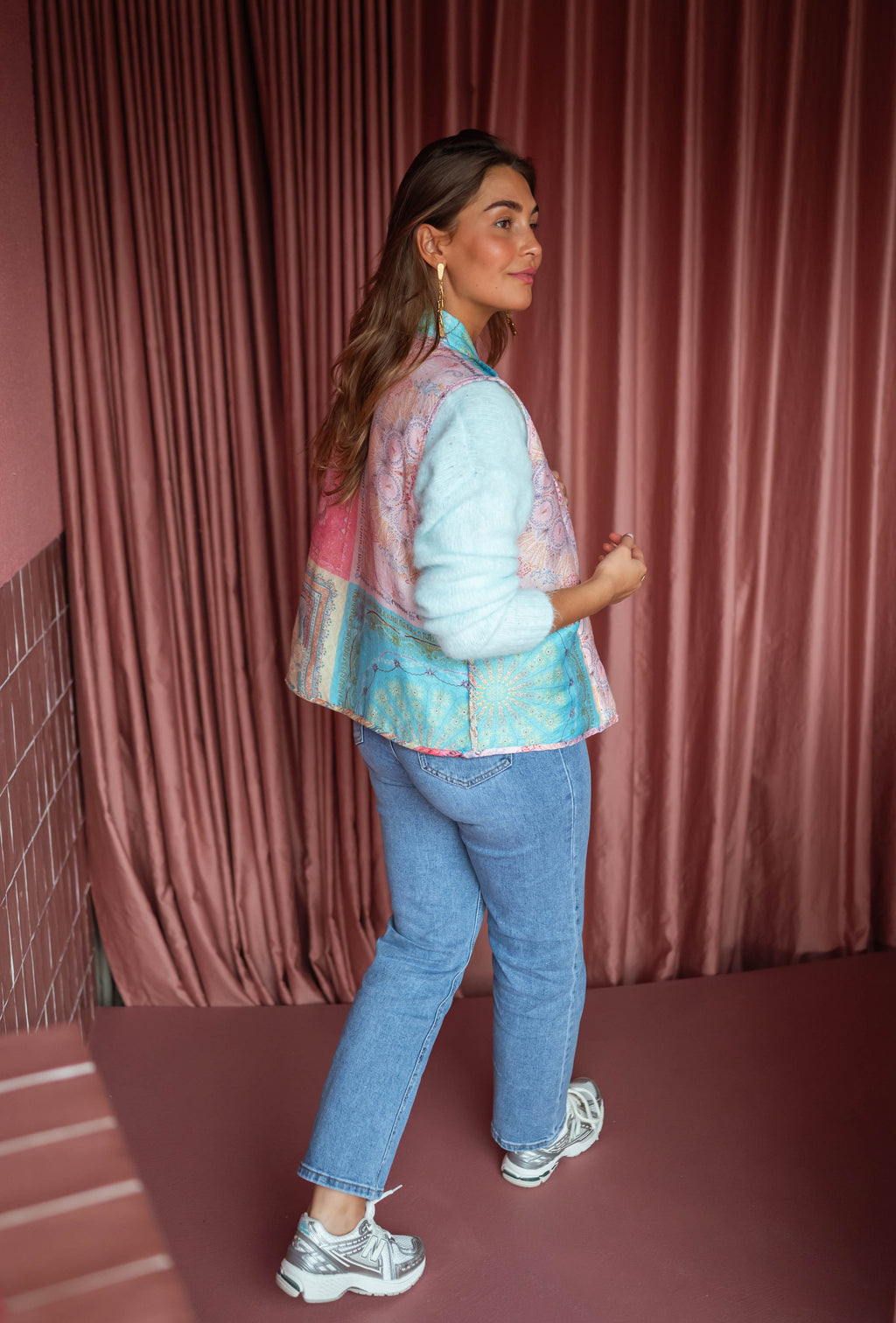 Sleeveless Maia jacket - pink and blue
