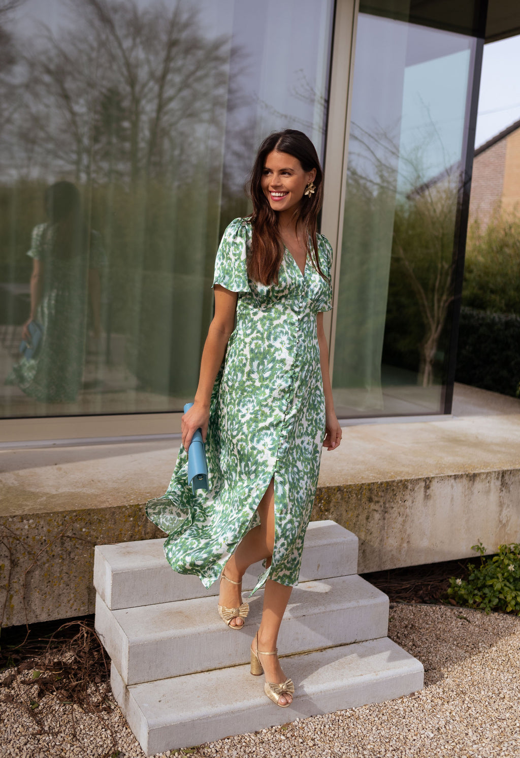 Dress Adena - green patterned