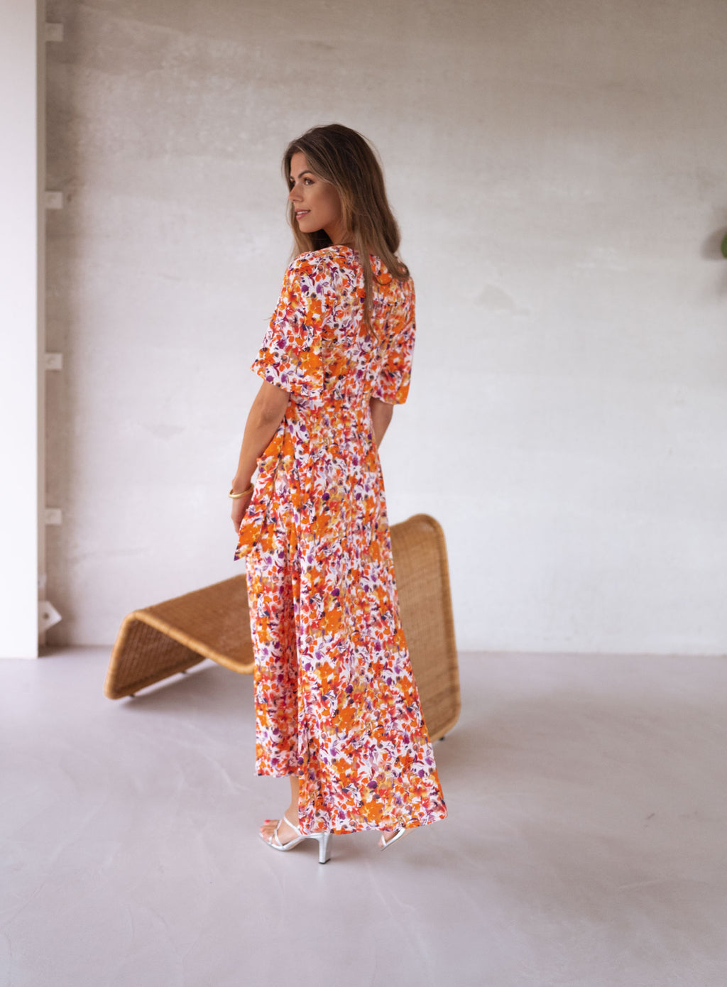 Robe Asma - orange à fleurs