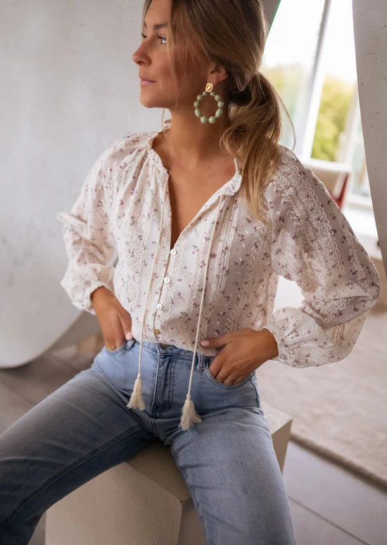 Aiden blouse - ecru patterned