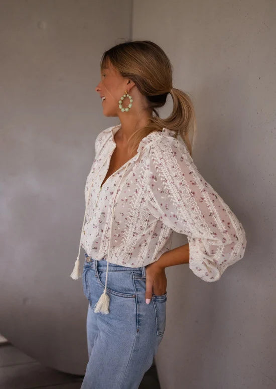 Aiden blouse - ecru patterned