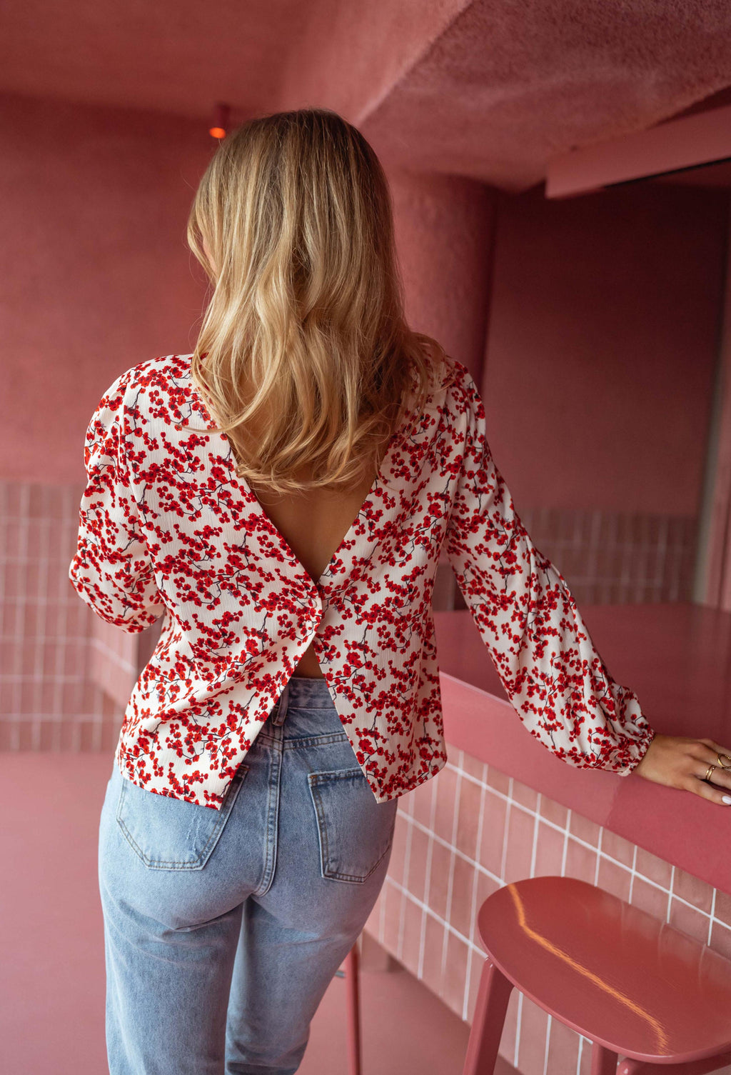 Blouse Alfred - écrue à fleurs rouges