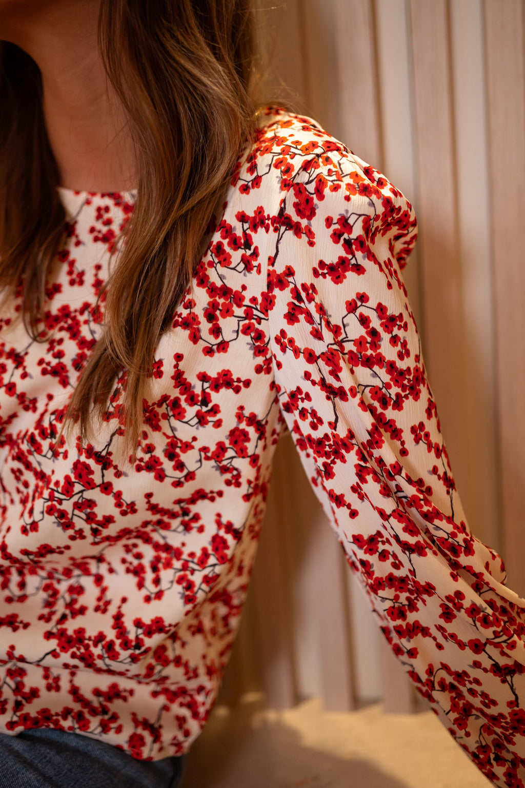 Blouse Alfred - écrue à fleurs rouges
