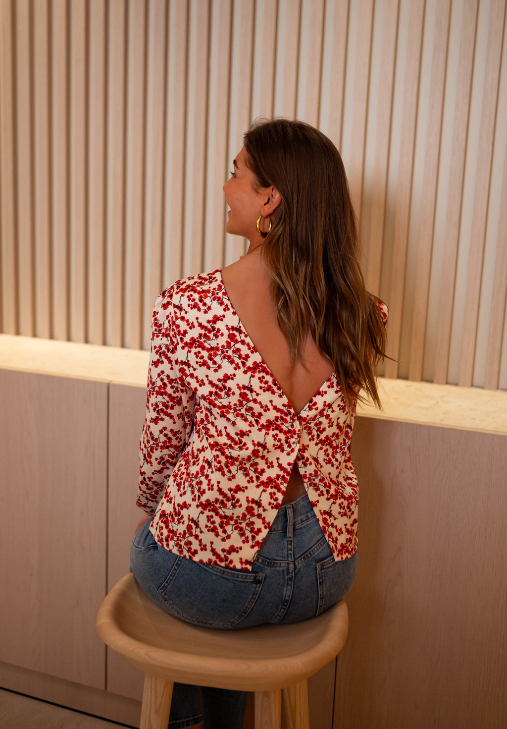 Blouse Alfred - écrue à fleurs rouges