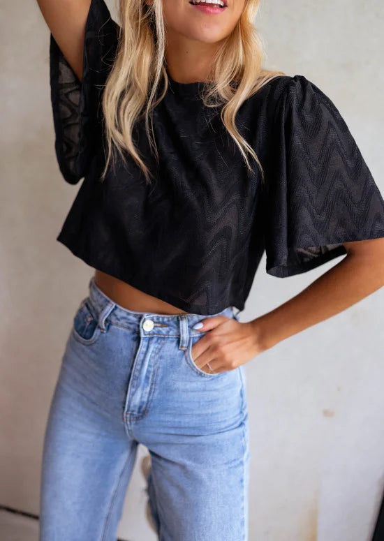 Axella Creation blouse - Black embroidered
