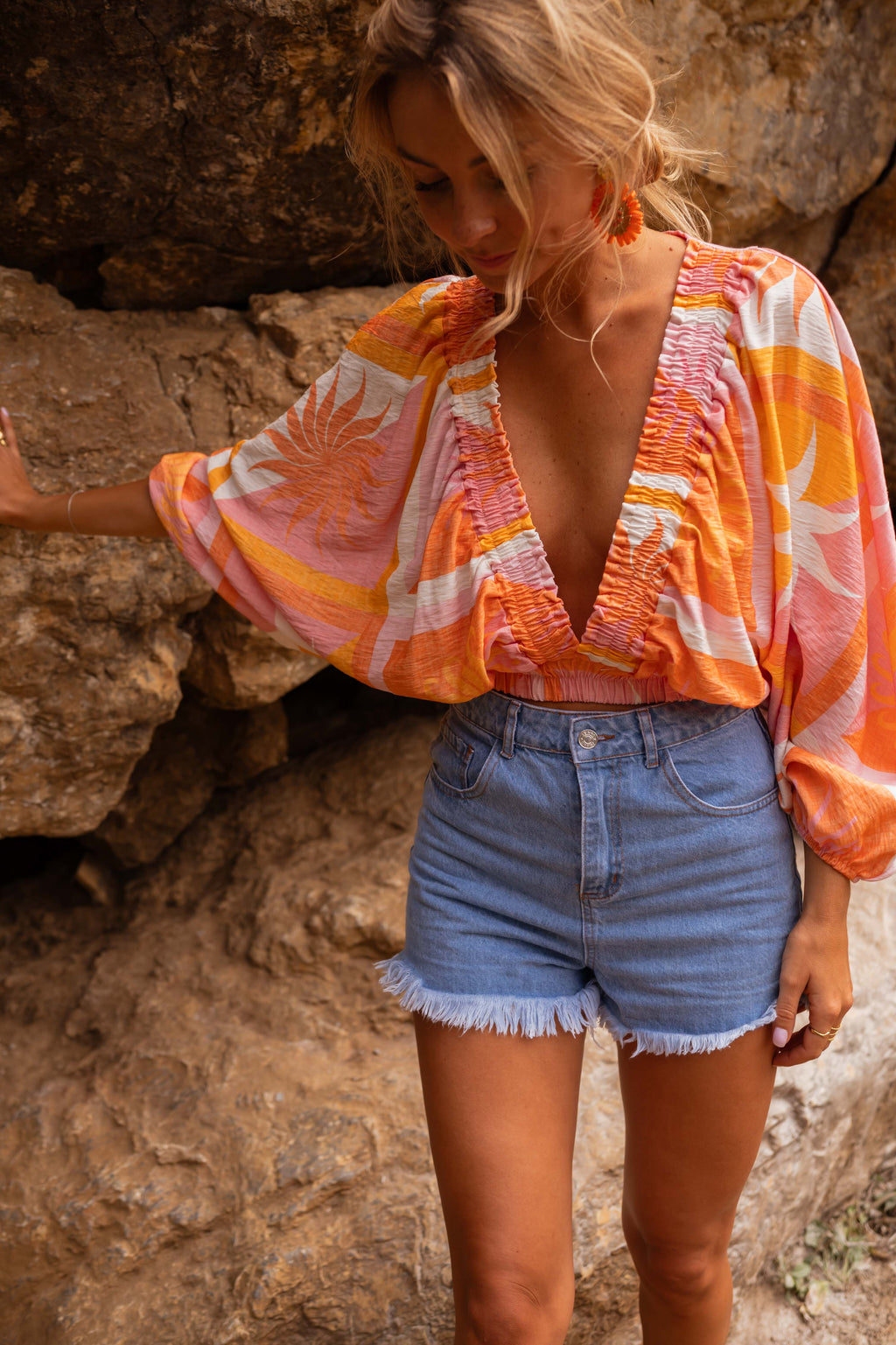 Charline blouse - orange with patterns