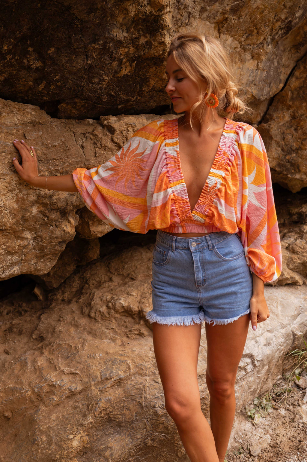 Charline blouse - orange with patterns