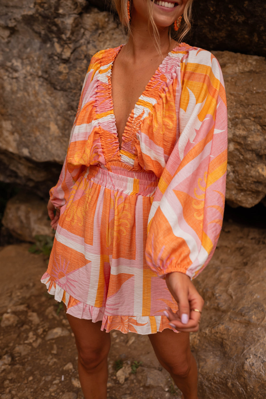 Charline blouse - orange with patterns