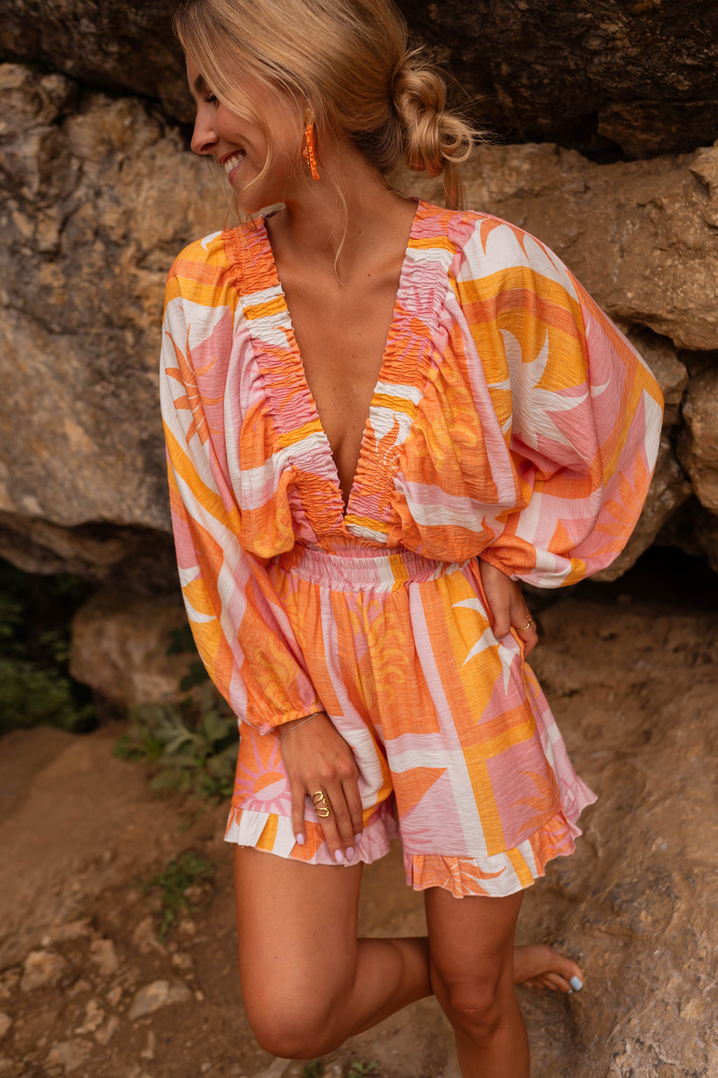 Charline blouse - orange with patterns