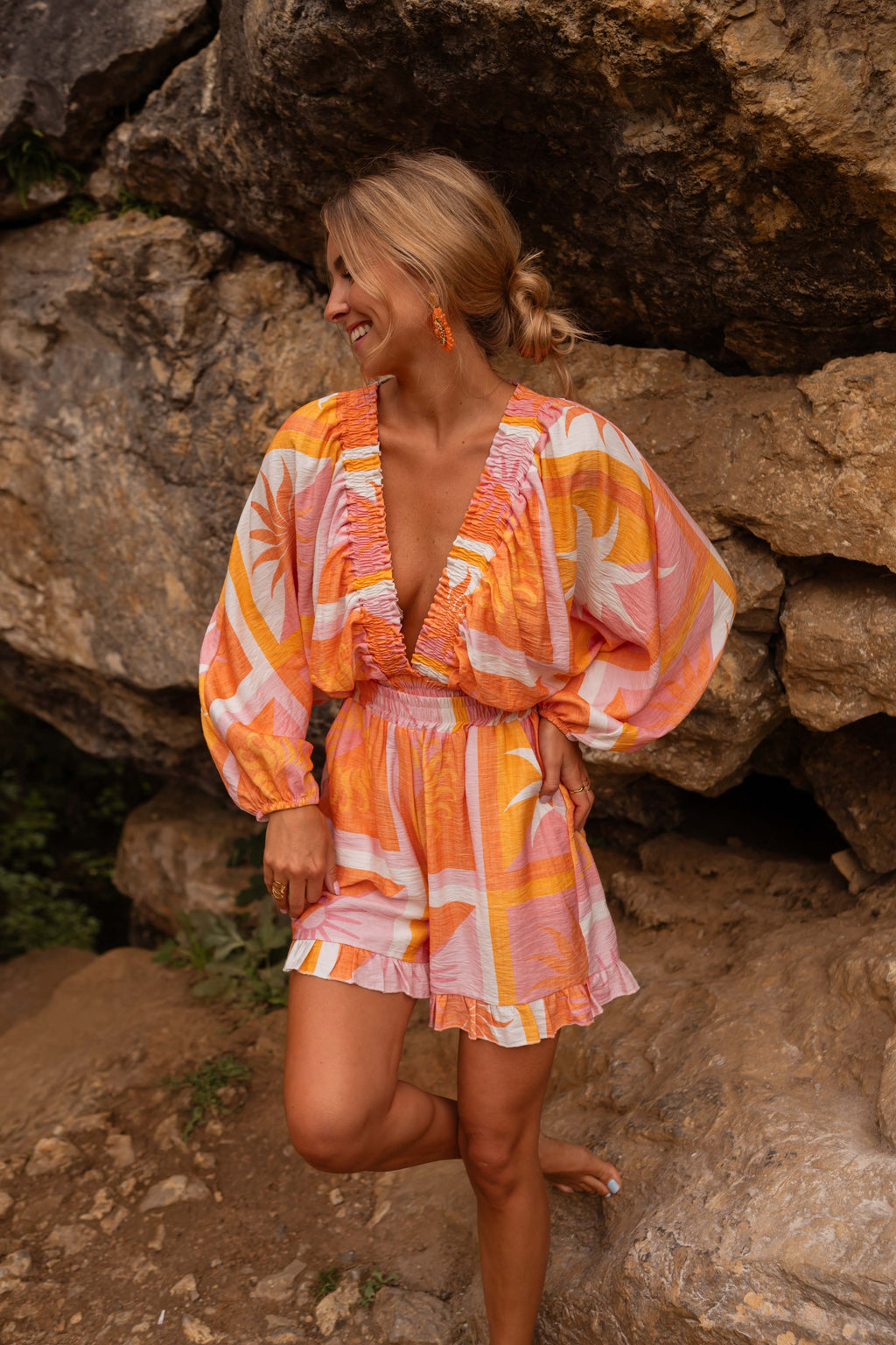 Charline blouse - orange with patterns