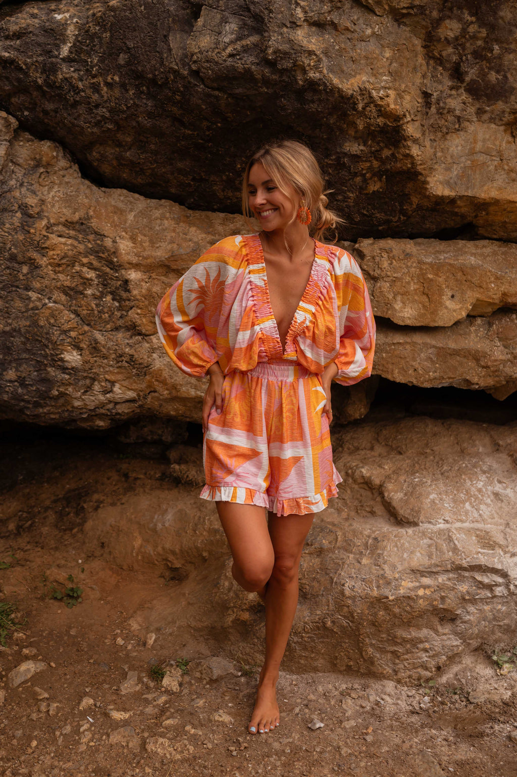 Charline blouse - orange with patterns