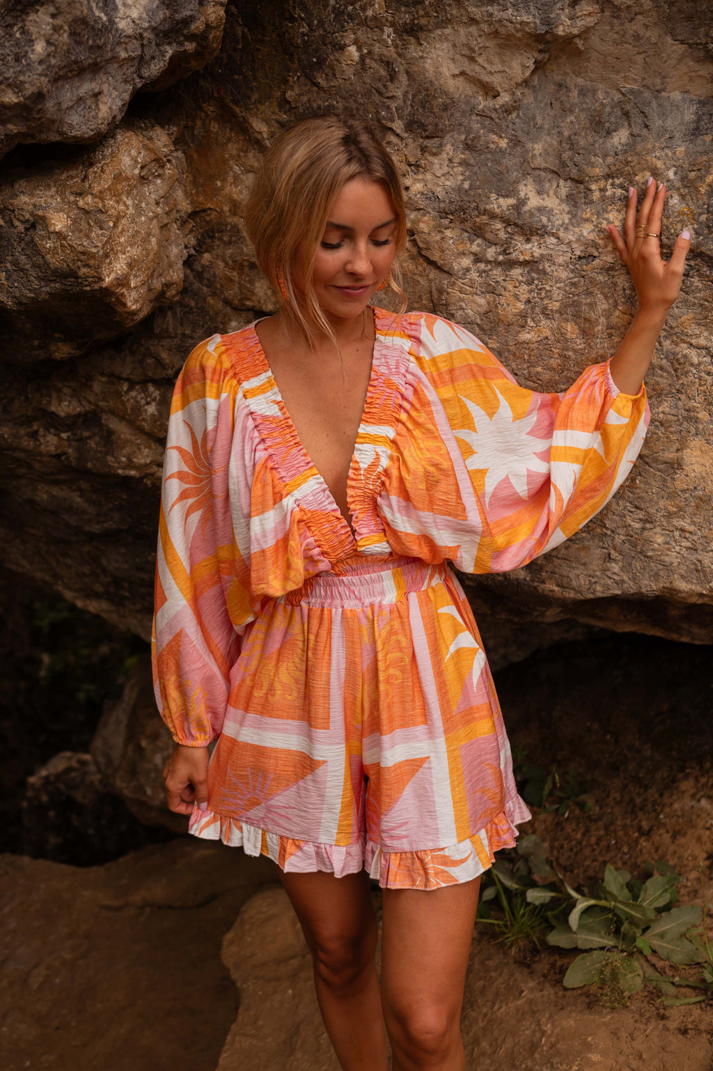 Charline blouse - orange with patterns