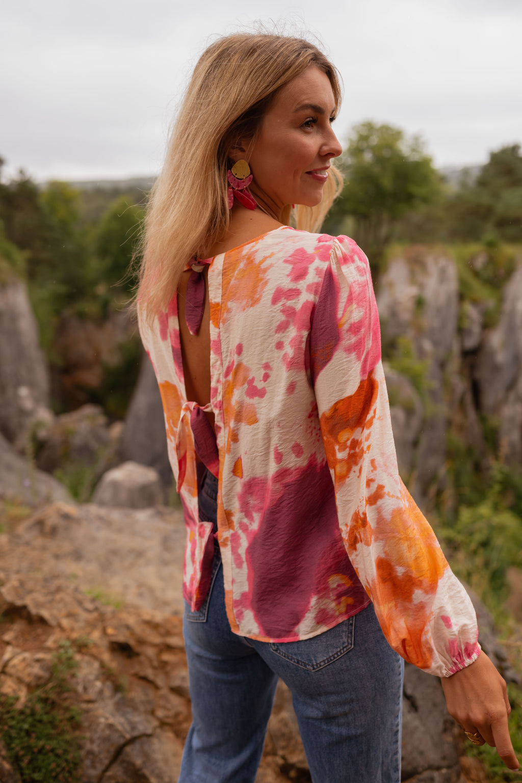 Eglantine blouse - orange with patterns