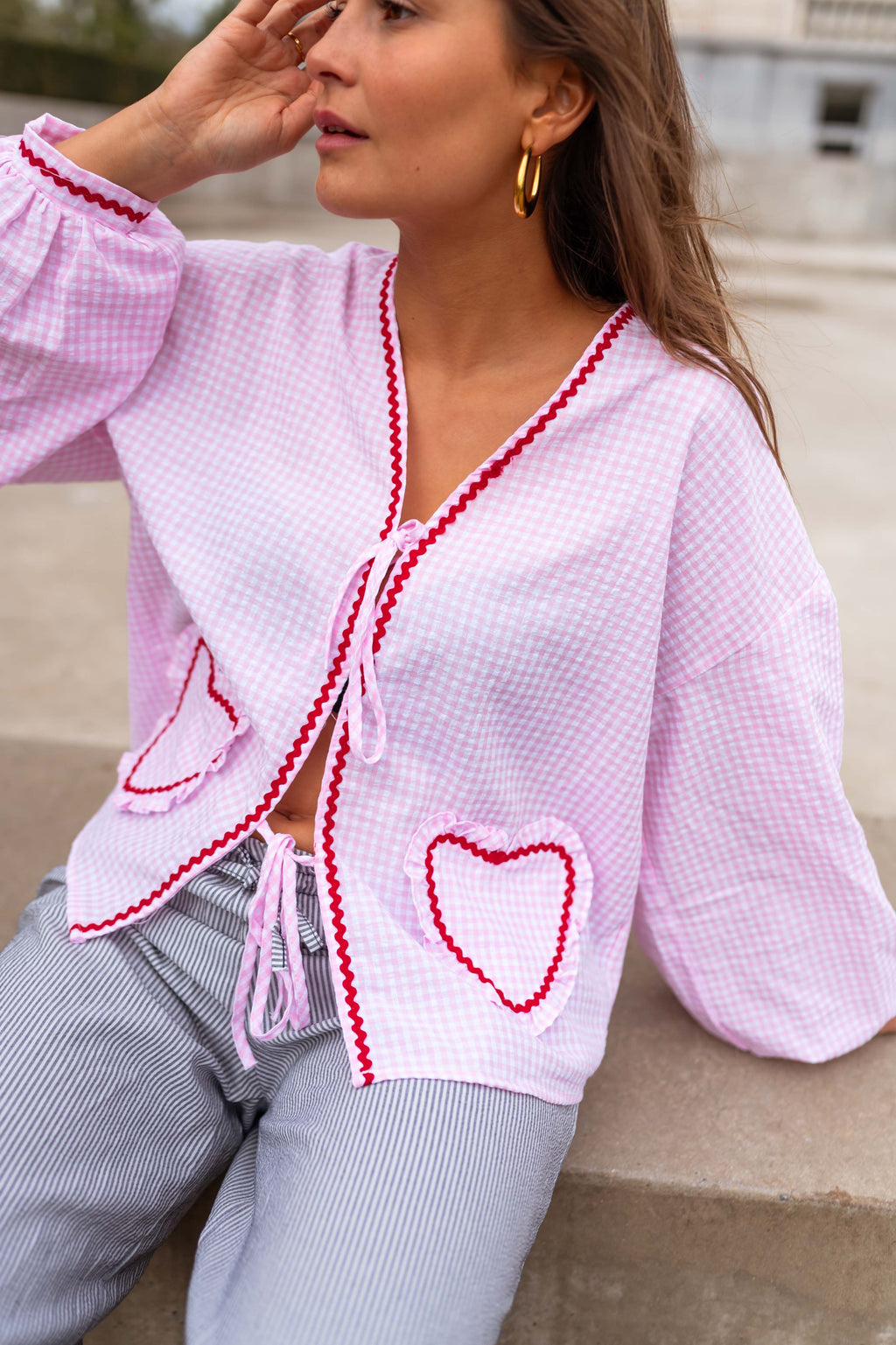 Harper blouse - pink gingham