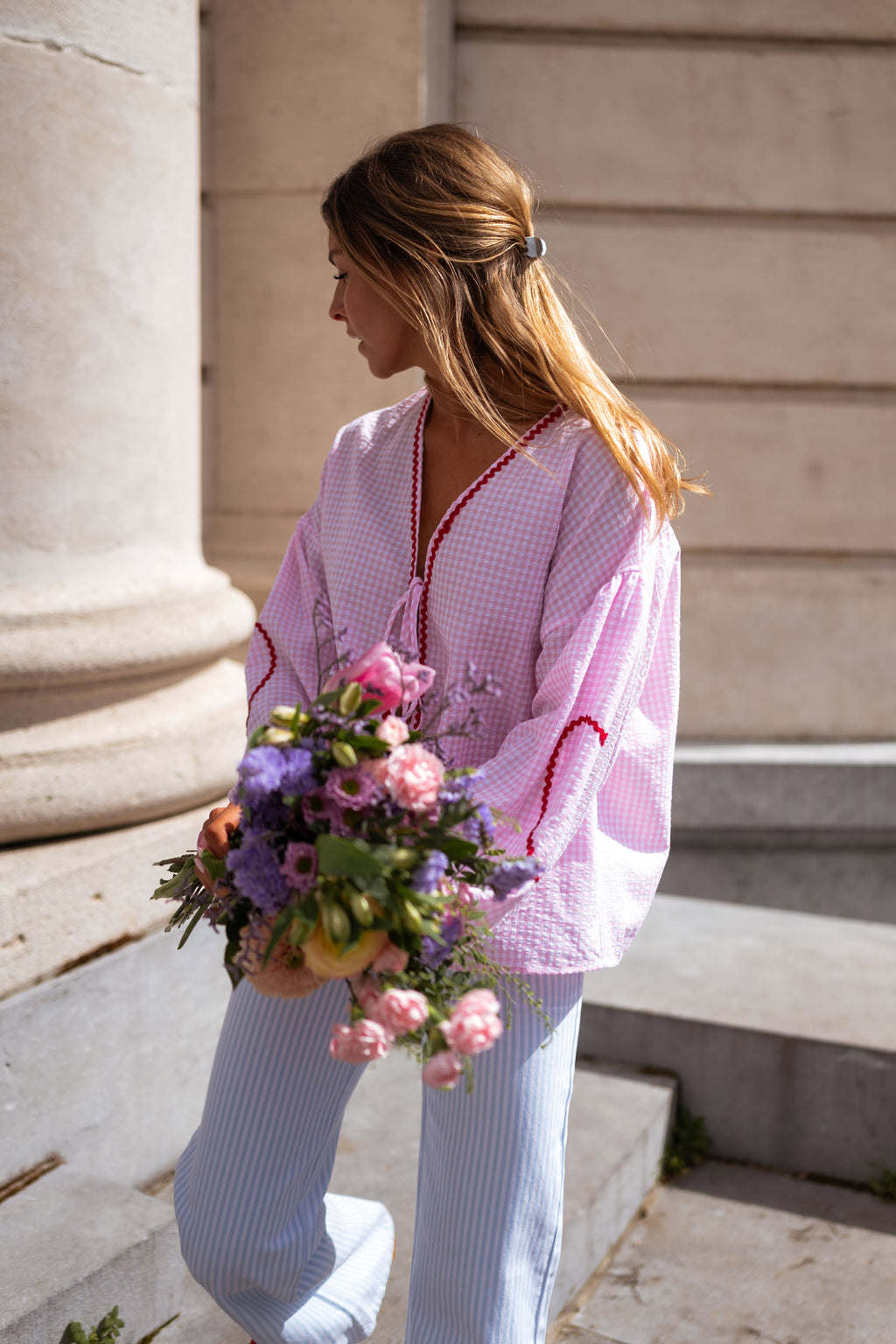 Harper blouse - pink gingham