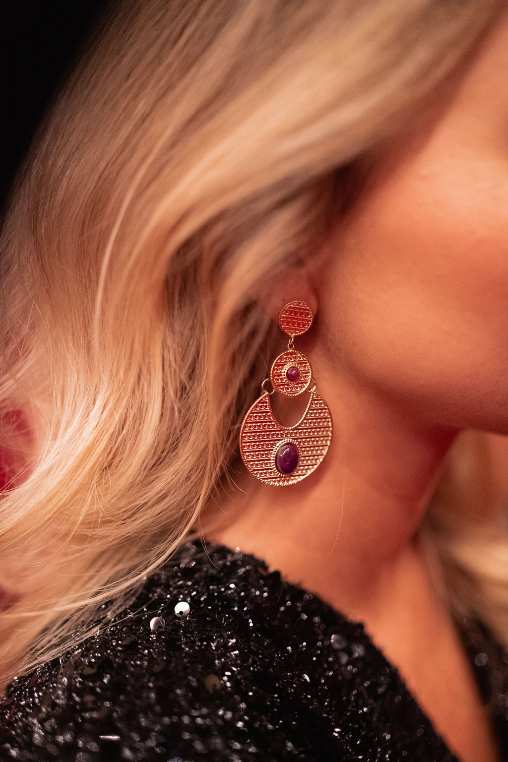 Boucles d’oreilles Rahia - dorées et mauves