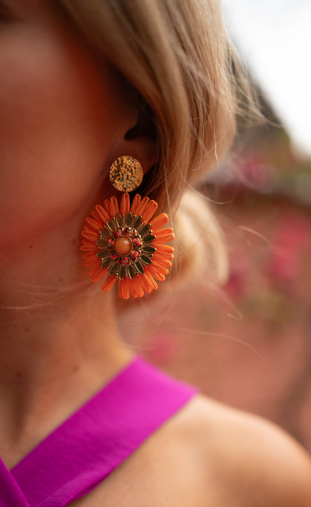 Aynu earrings - orange and golden