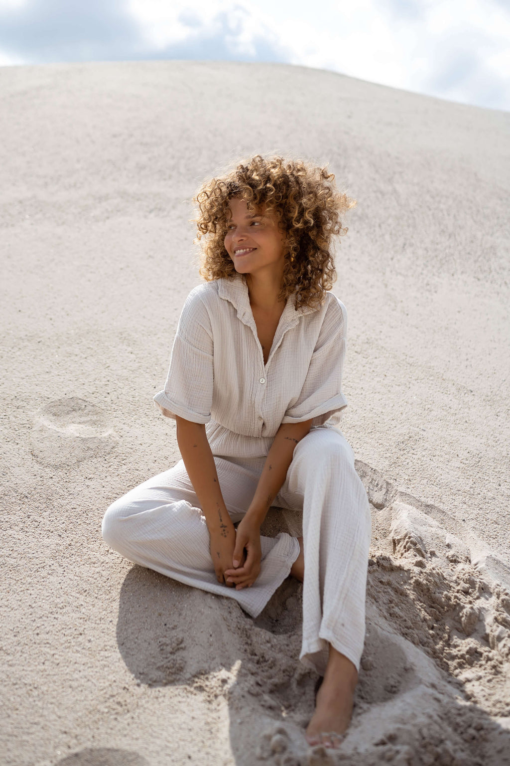 Combinaison Toma - beige en gaze de coton