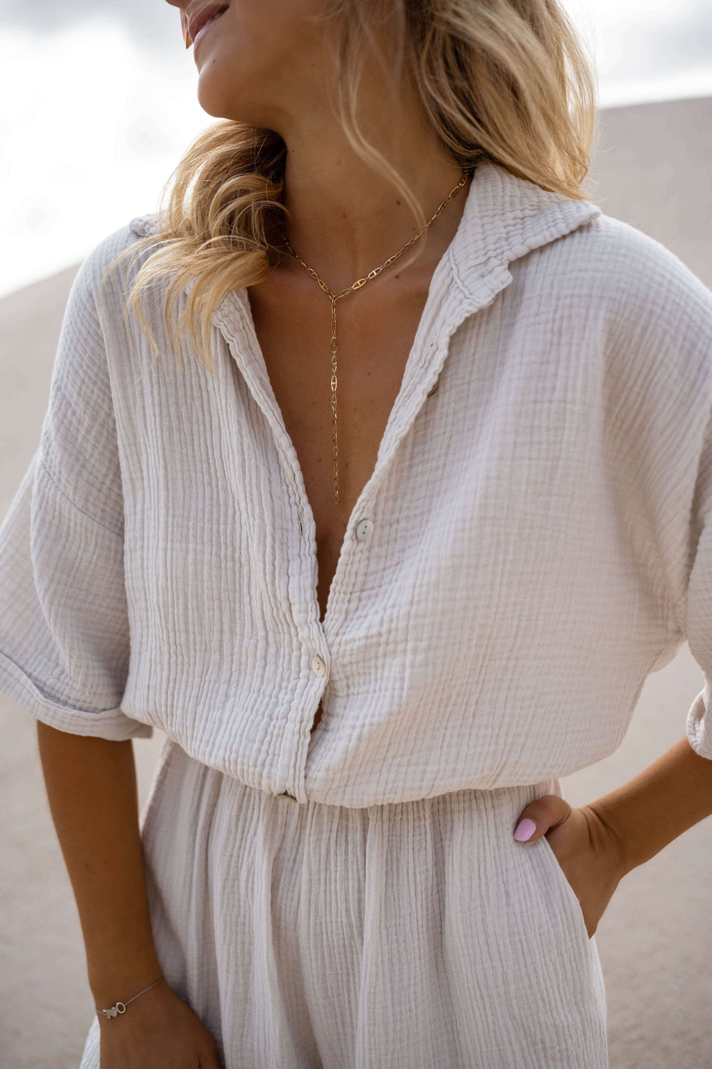Combinaison Toma - beige en gaze de coton