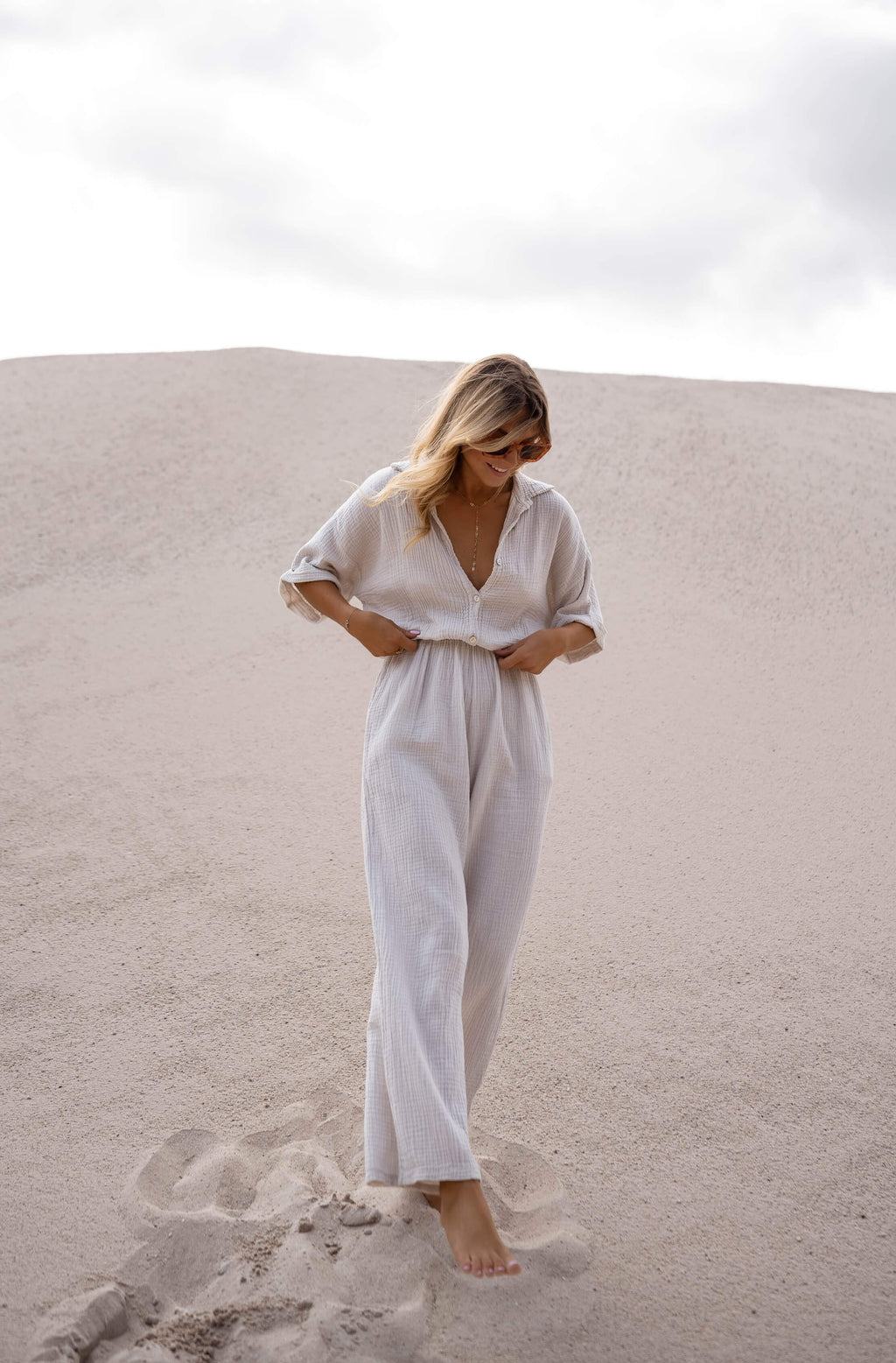 Combinaison Toma - beige en gaze de coton
