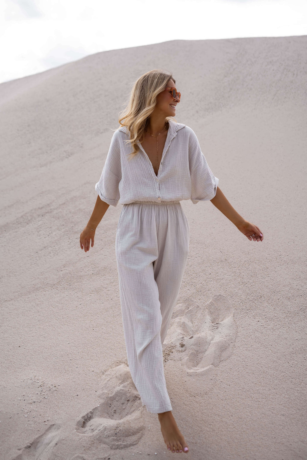 Combinaison Toma - beige en gaze de coton