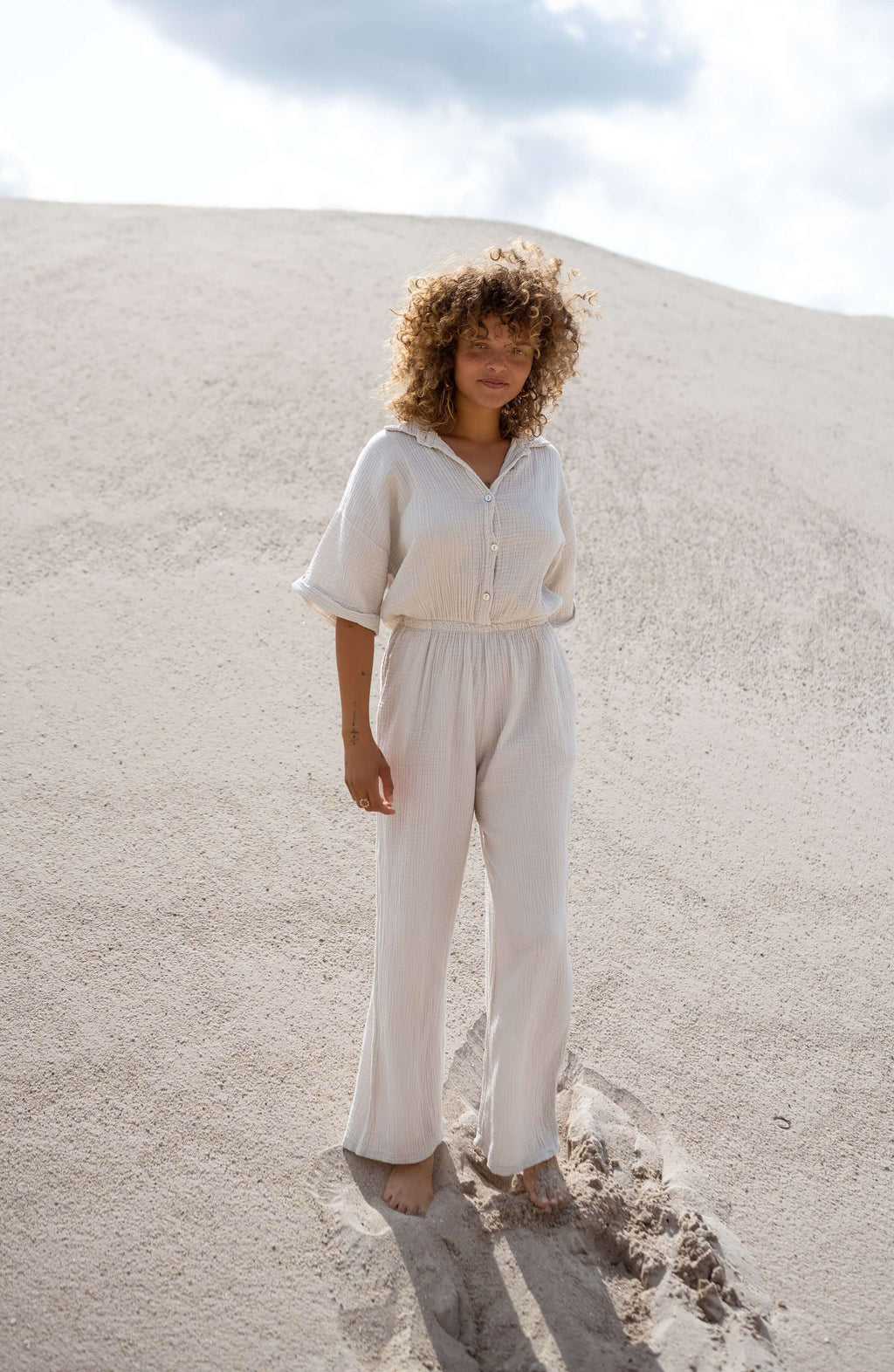 Combinaison Toma - beige en gaze de coton