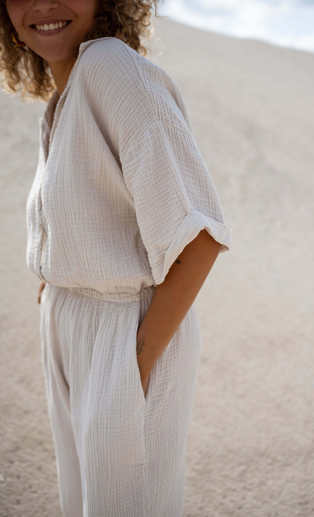 Combinaison Toma - beige en gaze de coton