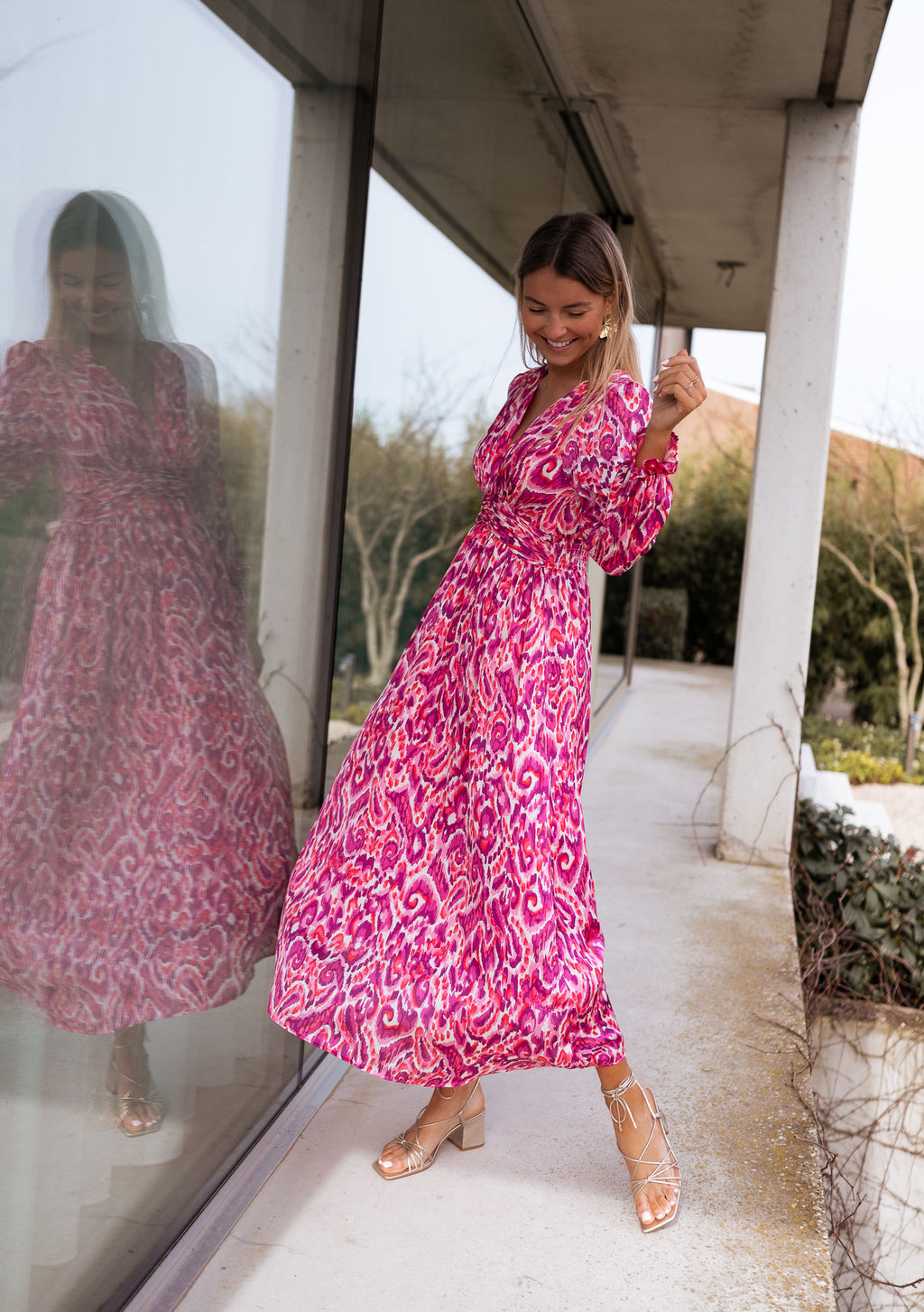 Dress Farera Pink patterned Elegant and comfortable Easy Clothes
