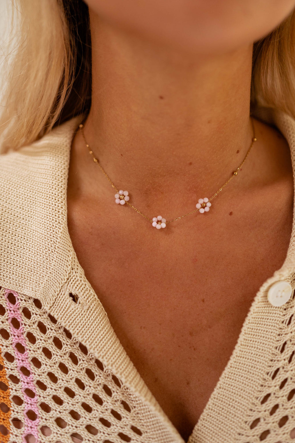 Flowi necklace - Pink light And Golden