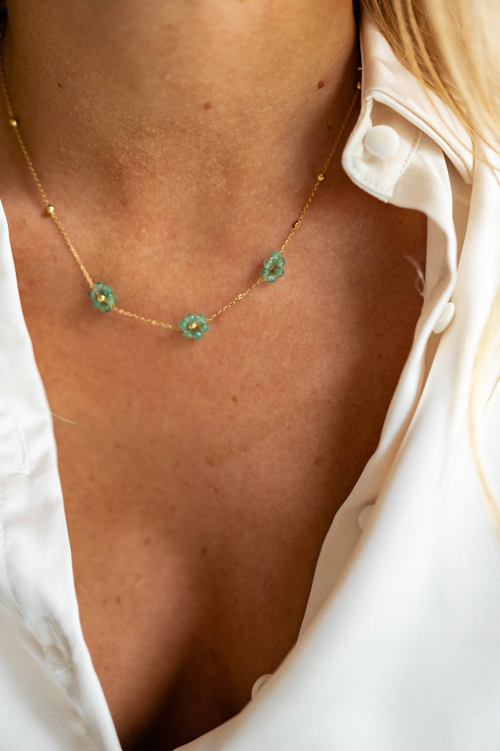 Flowi necklace - green and Golden