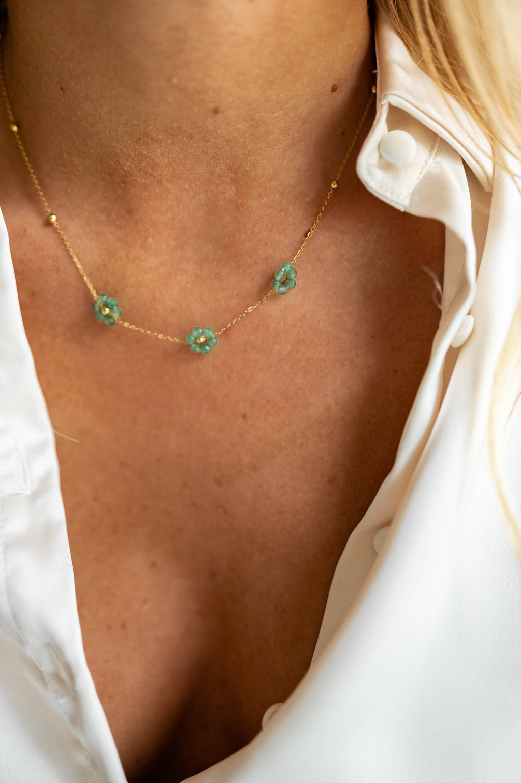 Necklace Flowi - green and Golden