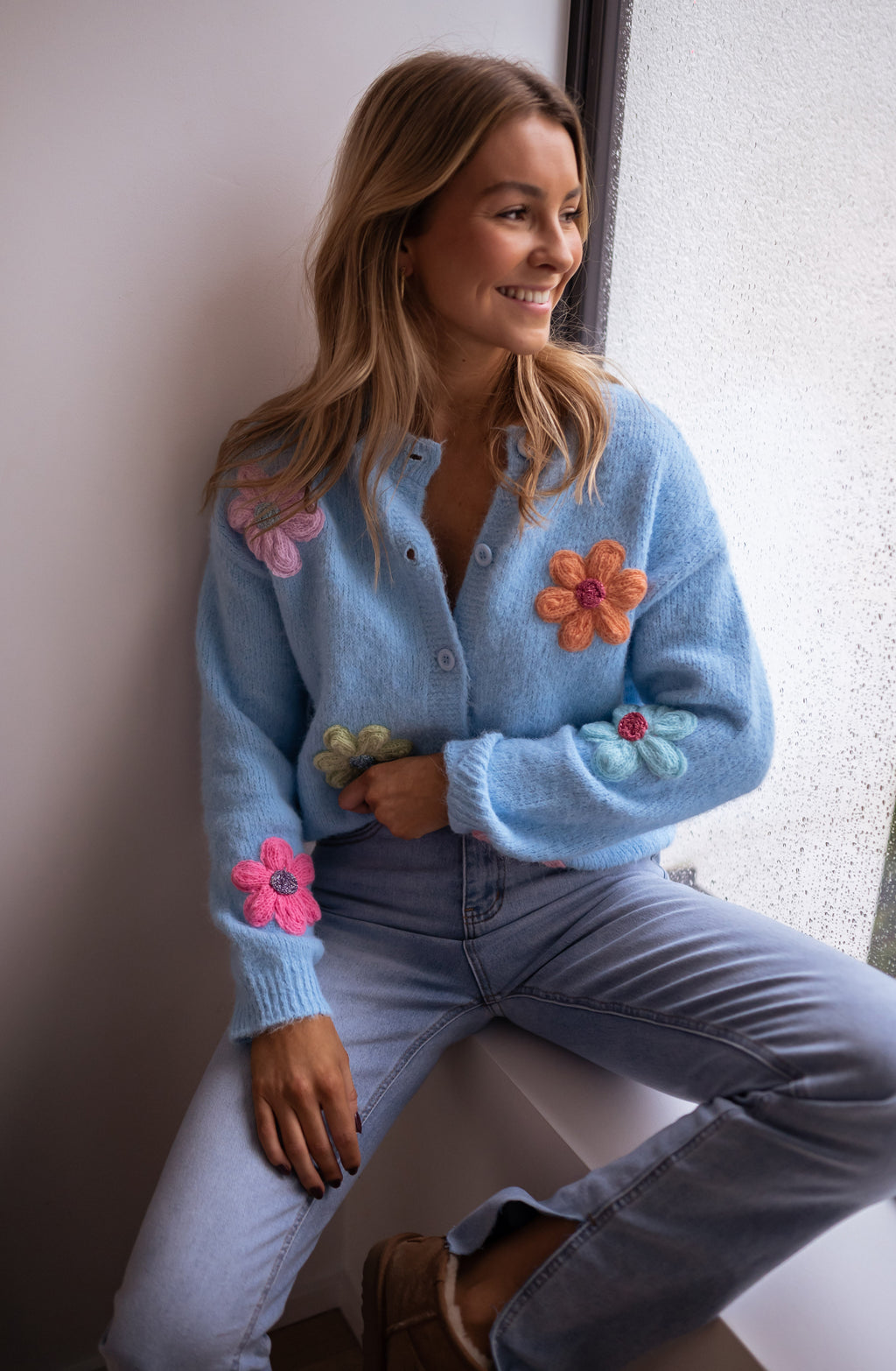 Gilet Charlise - bleu à fleurs