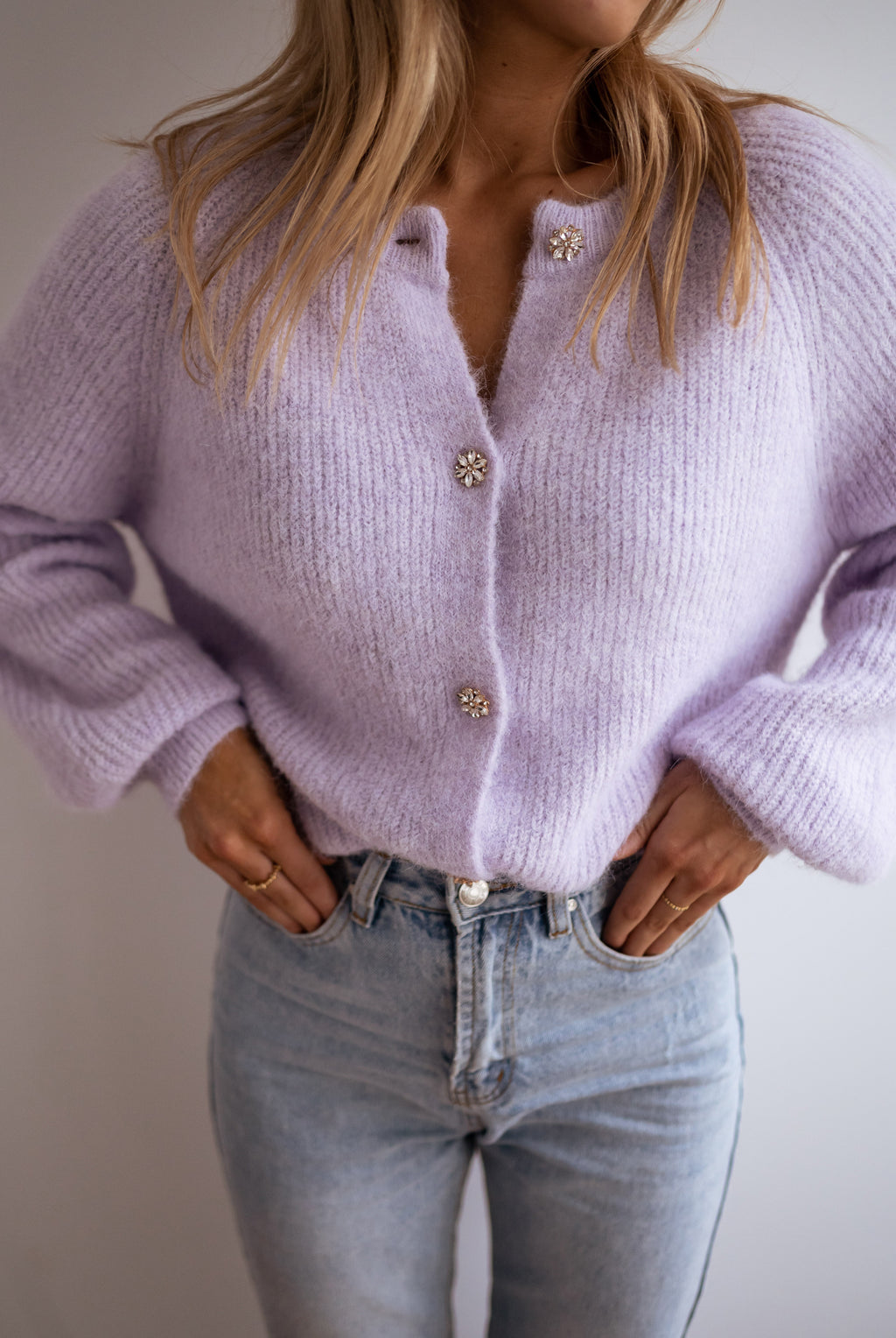 Cardigan Isa with shiny buttons- Lilac