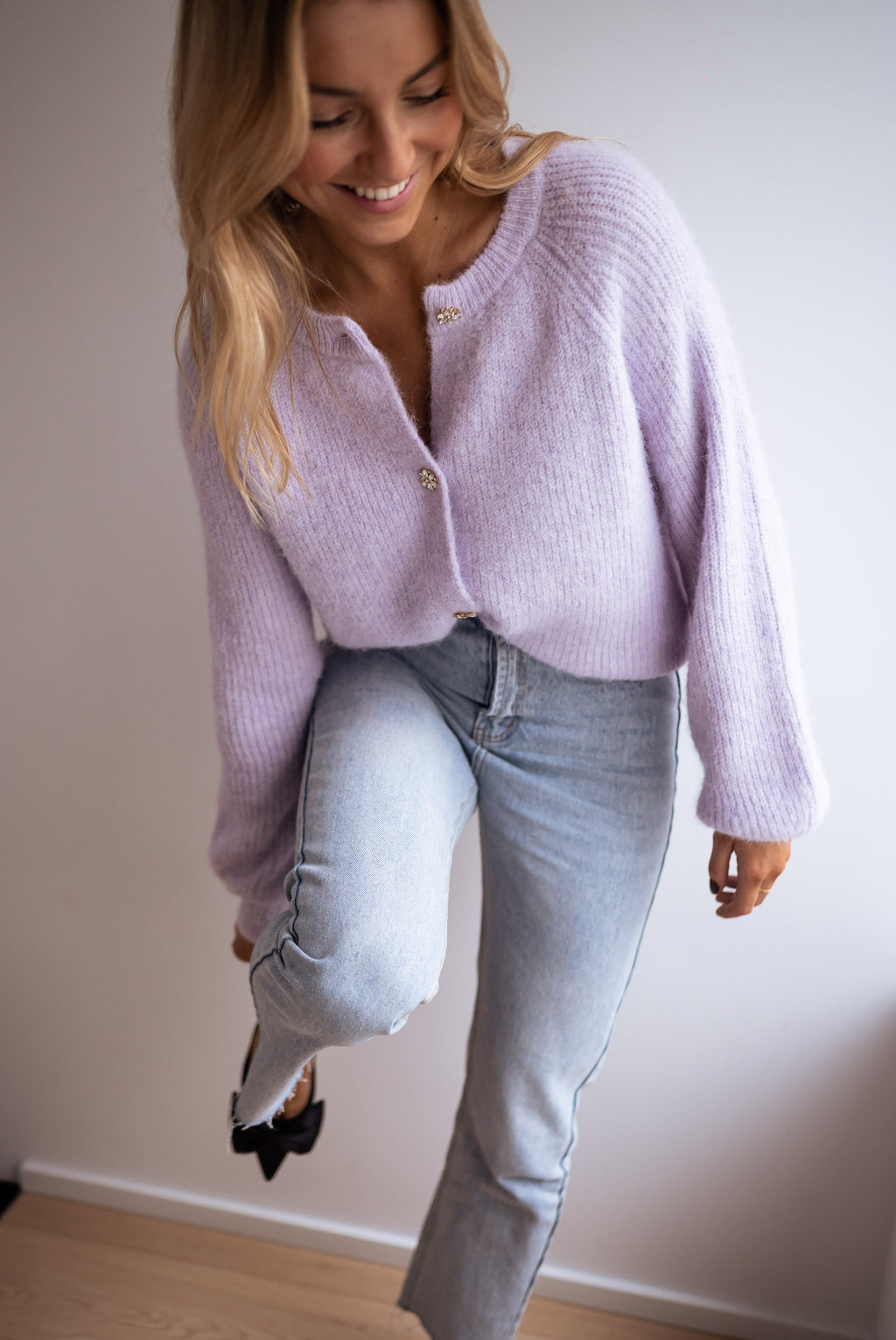 Cardigan Isa with shiny buttons- Lilac