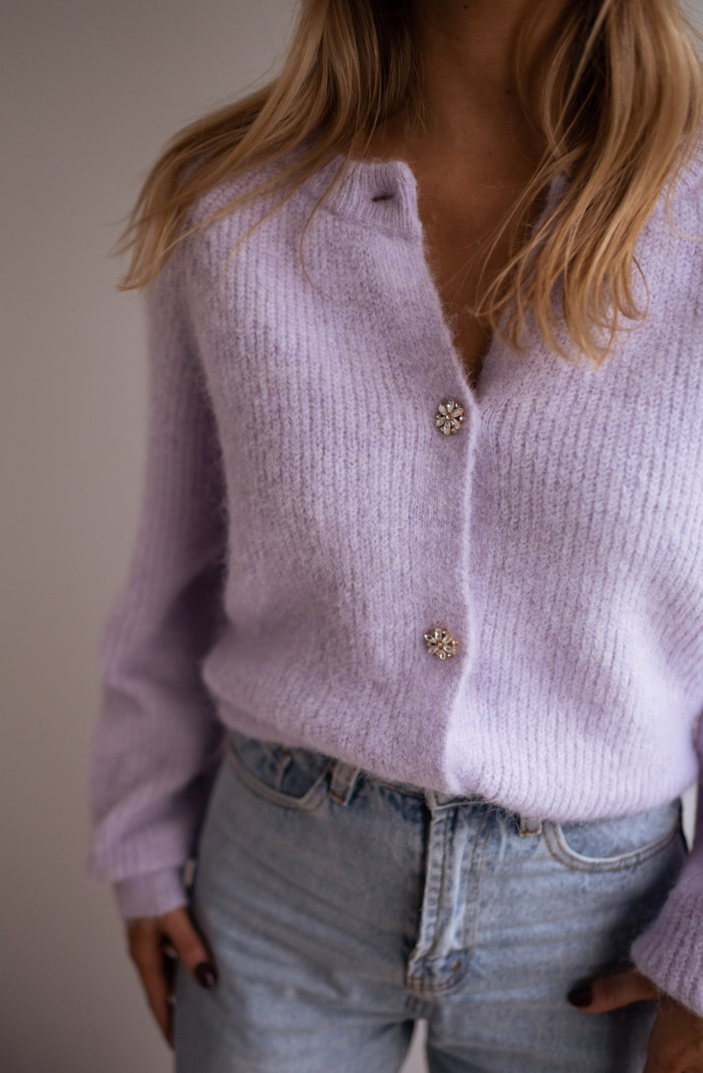 Cardigan Isa with shiny buttons- Lilac