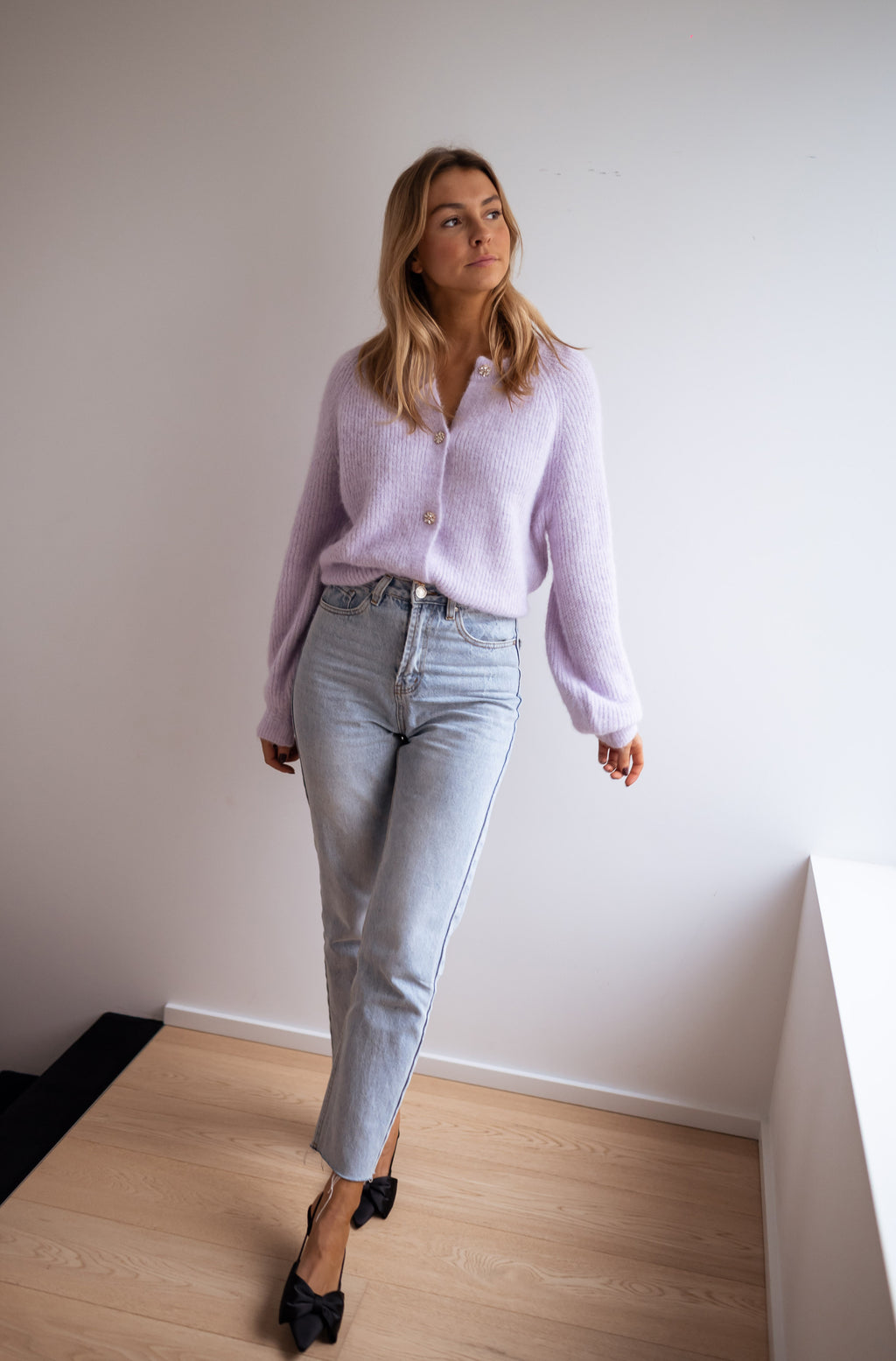 Cardigan Isa - Lilac with shiny buttons