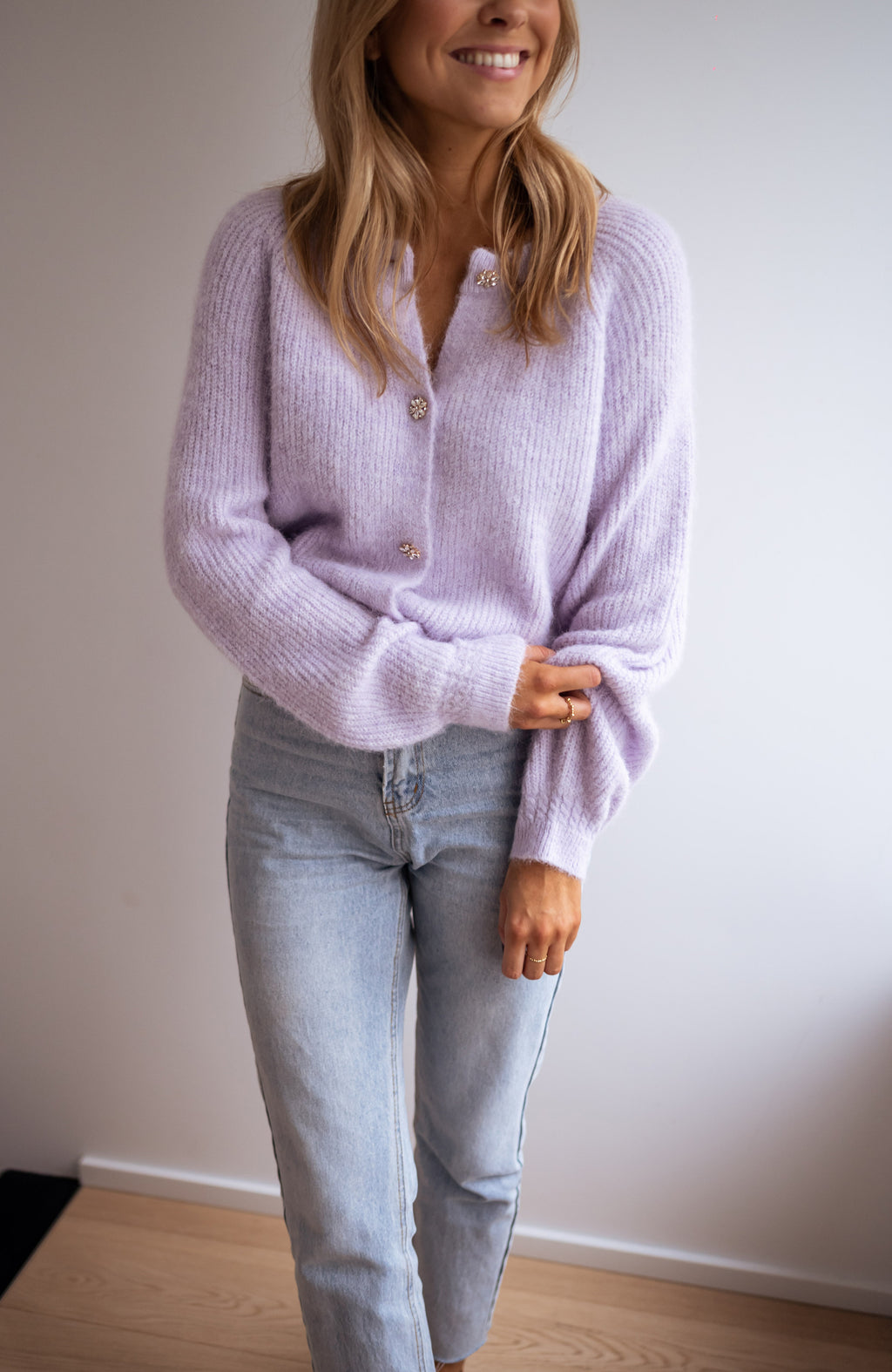 Cardigan Isa with shiny buttons- Lilac